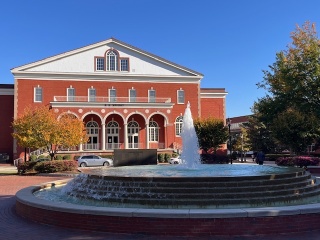 ECU Fountain in front of the Wright Auditorium.